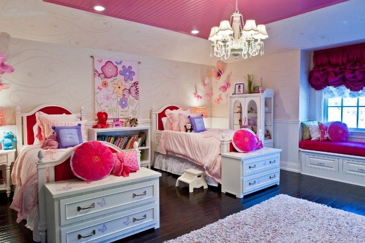 chambre ado fille moderne plafond rose