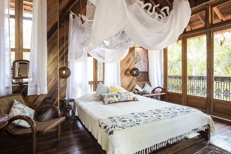 chambre à coucher bois déco tropicale