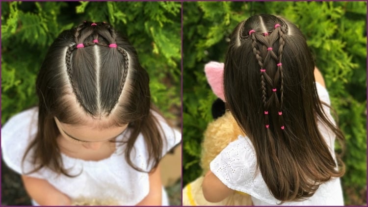 coiffure pour petite fille ete corset braid elastiques roses