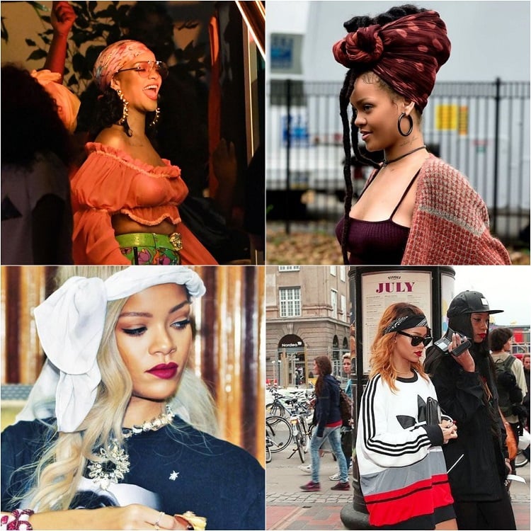 comment porter foulard cheveux comme Rihanna trucs astuces évolution capillaires en images