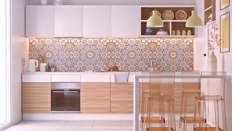 cuisine en I à dosseret mandalas multicolores par Dina Kuzmenko