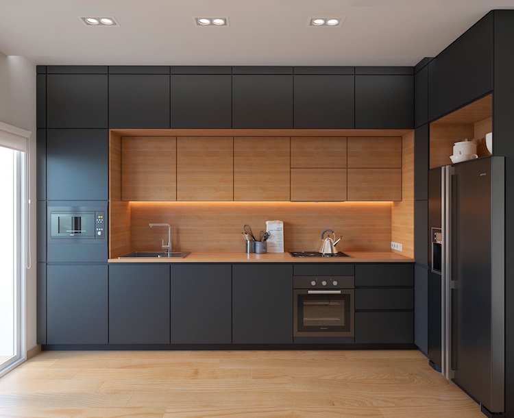 cuisine en L à portes armoires graphite mates via A&L Interior Design