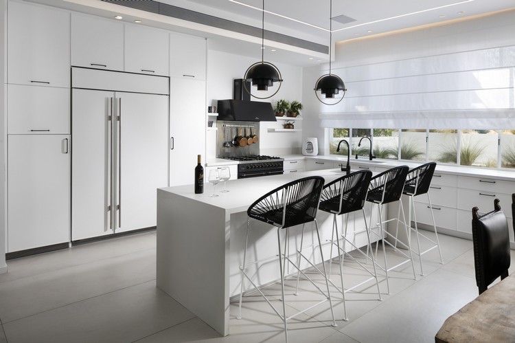 cuisine moderne blanc noir suspensions design ilot