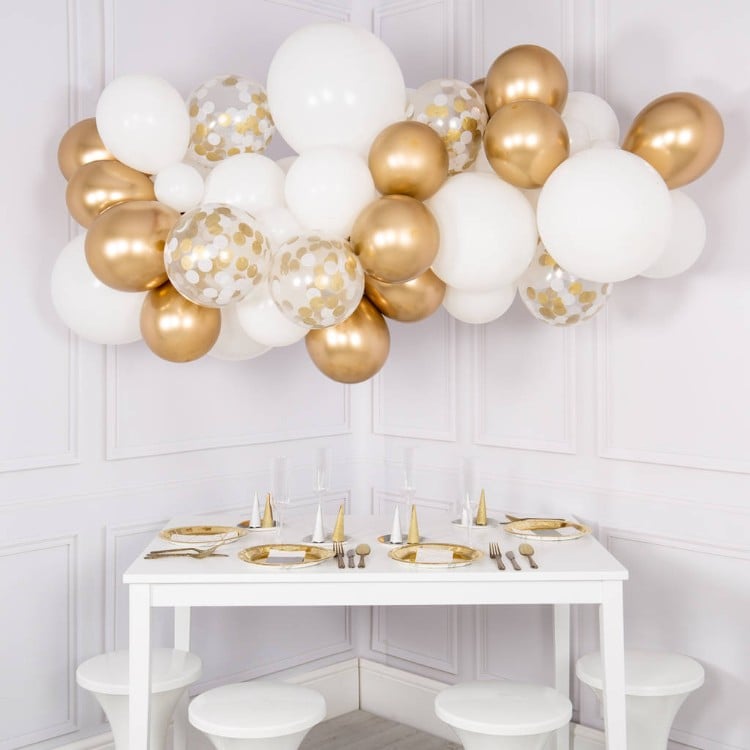 décoration ballon anniversaire blanc et or