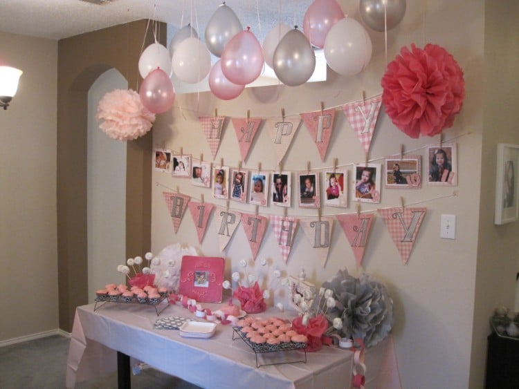 décoration ballon anniversaire rose et gris