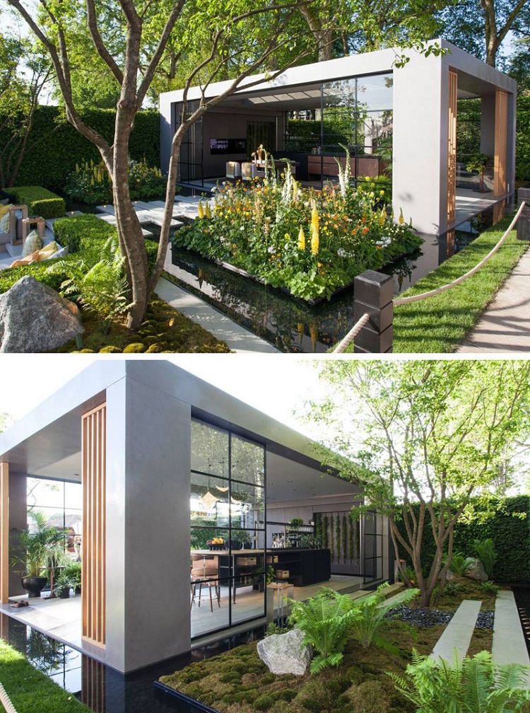 espace de vie extérieur jardin moderne concept écologique