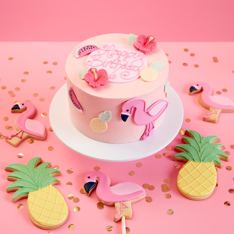 gateau anniversaire flamant rose biscuits ananas flamants roses