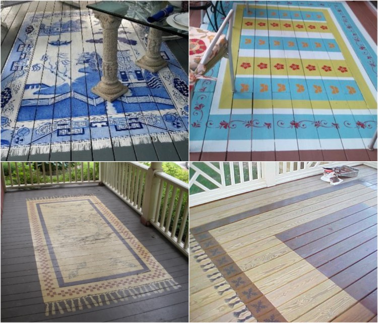 idées de tapis peint peinture terrasse bois