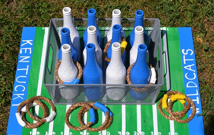 jeux extérieur enfant DIY jeu de lancer d'anneaux recyclage bouteilles