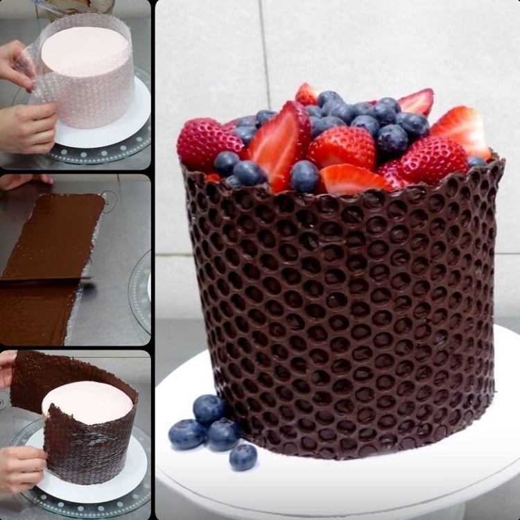 papier à bulles utilisation ustensile cuisine préparation déco gâteaux chocolat