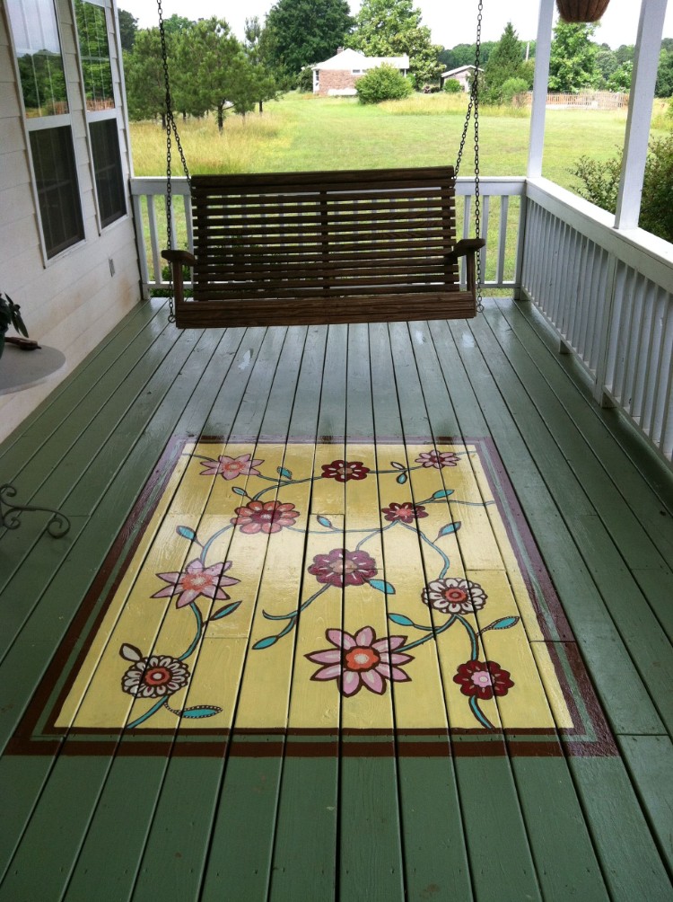 peinture terrasse bois créer un tapis original