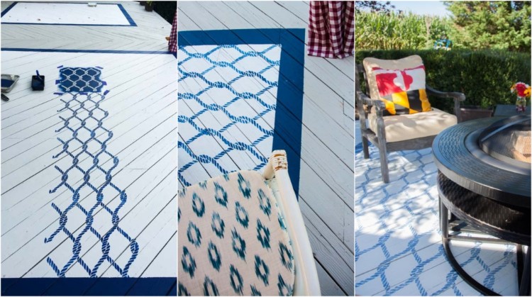 projet DIY peinture terrasse bois tapis peint