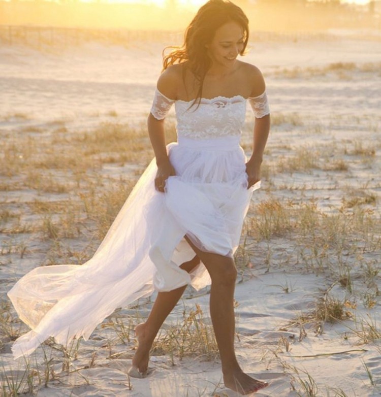robe de mariée plage épaules nues style décontracté