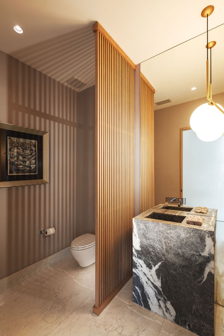 suspension luminaire design salle de bain cloison en bois