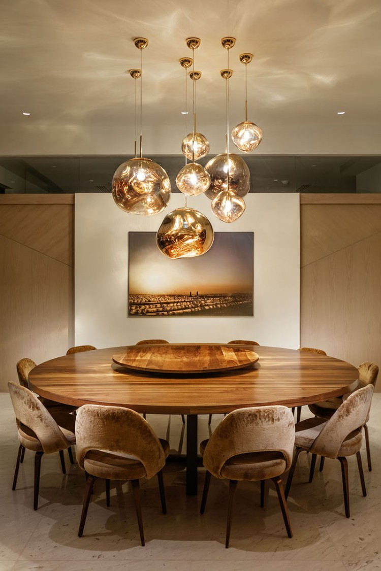 suspension luminaire design table ronde en bois massif