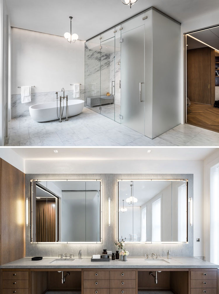 amenagement salle de bain moderne carrelage marbre blanc douche italienne