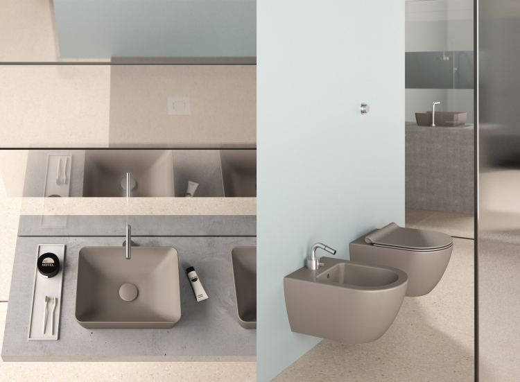 céramique sanitaire design italien ensemble vasque a poser cuvette bidet suspendus gris