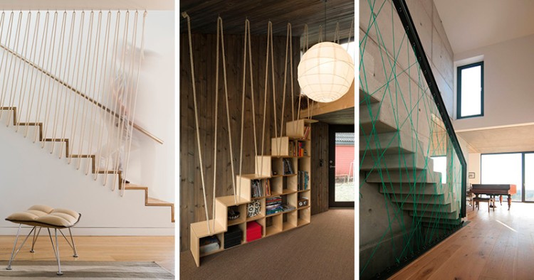 claustra escalier design innovant avec cordes idée aménagement intérieur