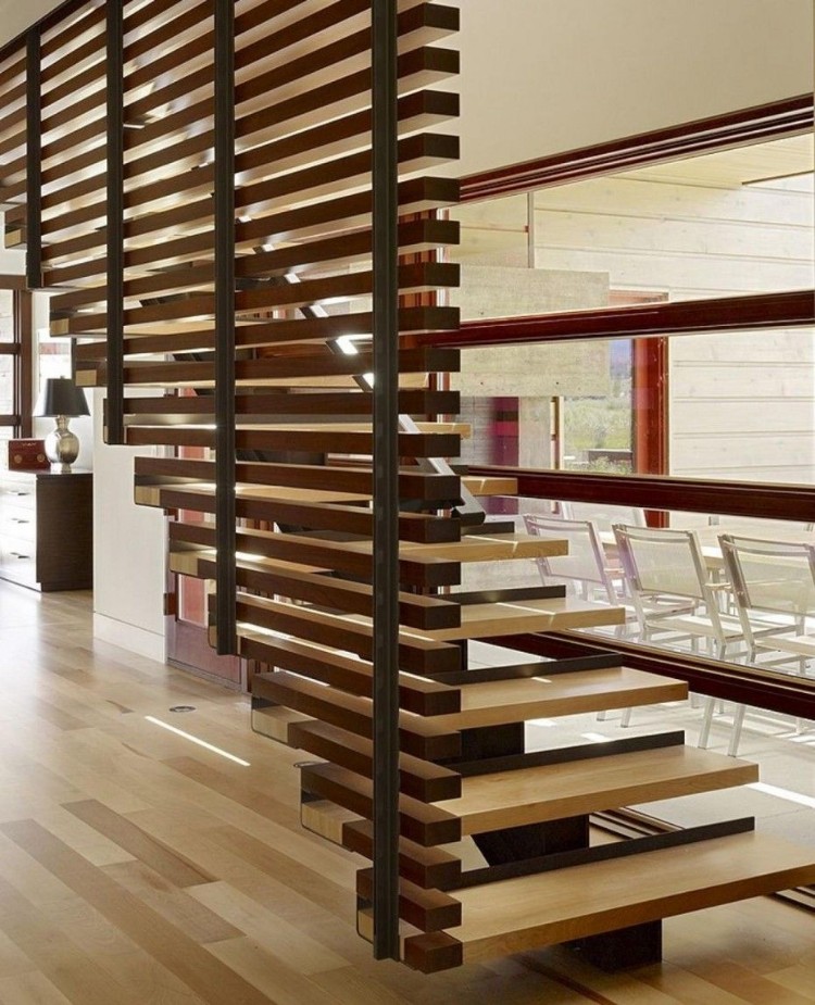claustra escalier en bois design droit idée aménagement intérieur