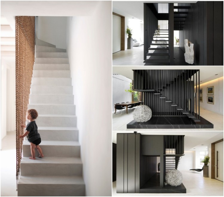 claustra escalier intérieur design innovant avec cordes astuce sécurité enfants style minimaliste tendance