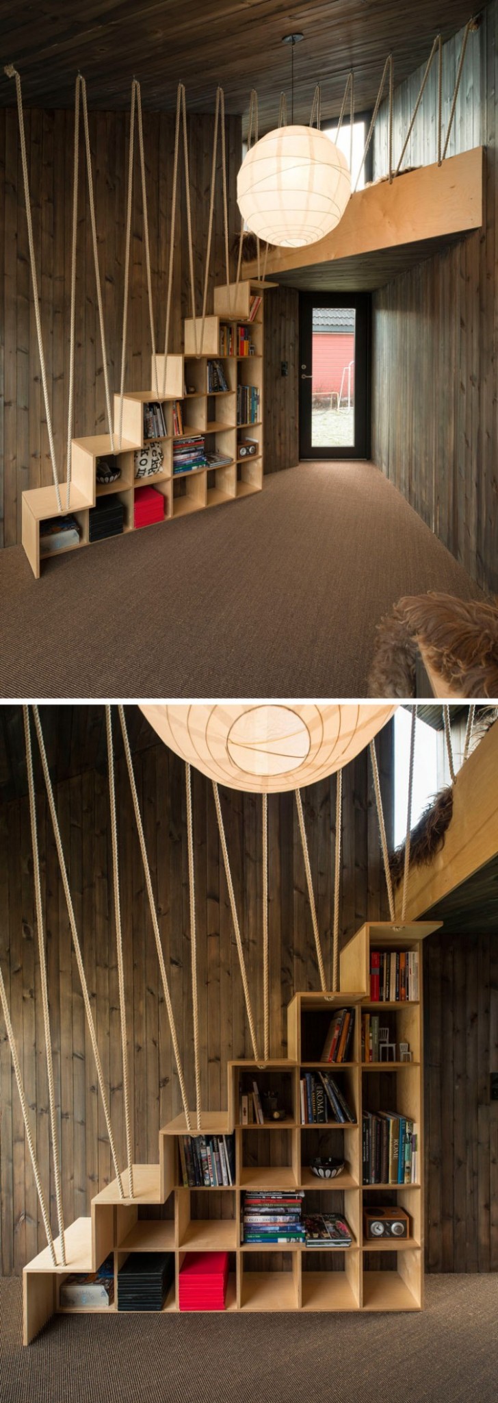 claustra escalier intérieur design sur mésure gain place bois et corde