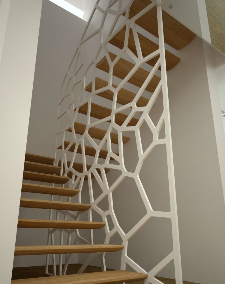 claustra escalier intérieur modèle novateur en bois design perforé rondes
