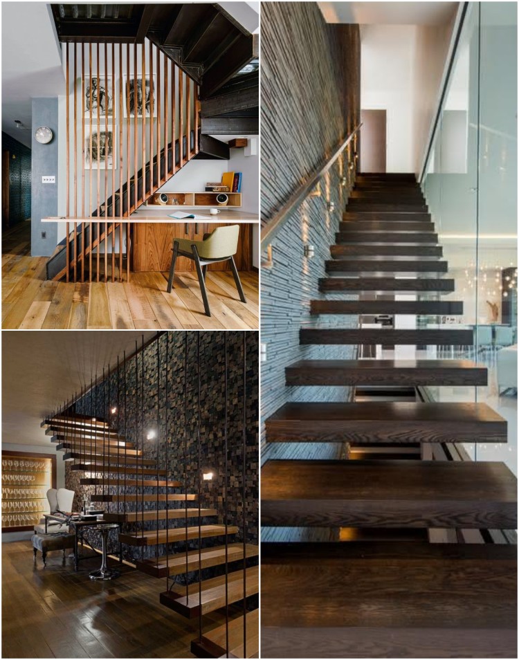 claustra escalier suspendu impression flotter vide design bois astuce gain place espace intérieur limité