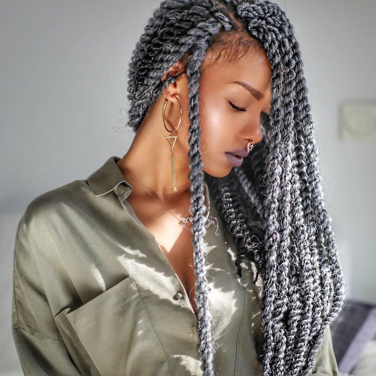 coiffure cheveux afro crochet braids grises