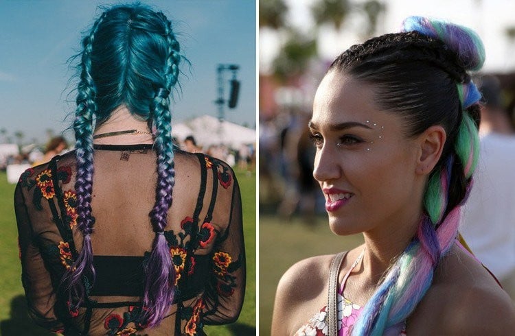 coiffure festival Coachella looks unicron hair coloration arc ciel tendance