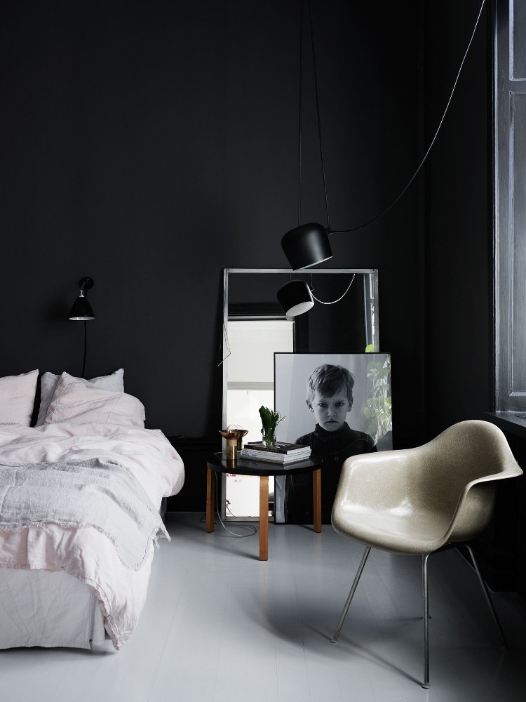 couleur tendance 2018 peinture noir et blanc chambre minimaliste art