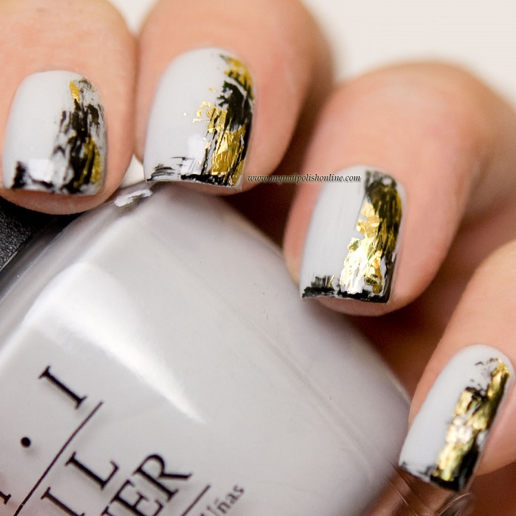déco ongle avec feuilles d'or nail art chic