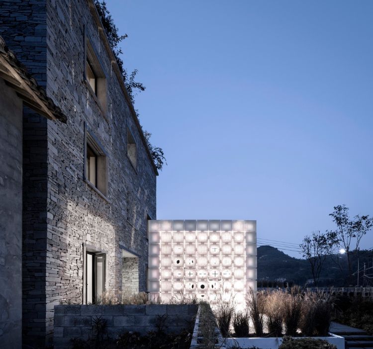 maison toit plat façade en pierre naturelle pavillon 3D
