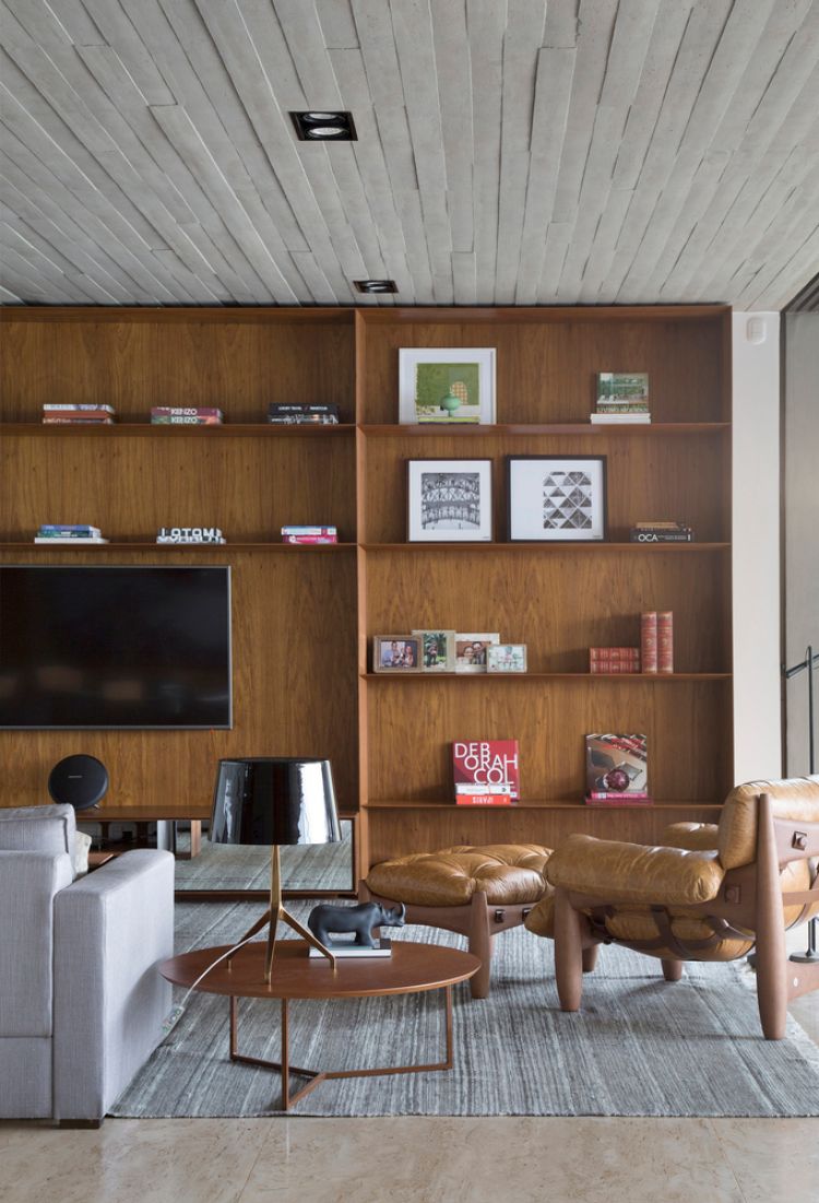 mur en bois mobilier moderne salon