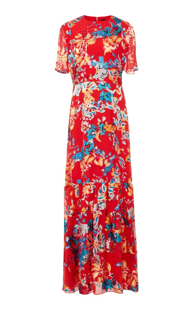 robe été femme 2018 imprimé tropical modèle long rouge