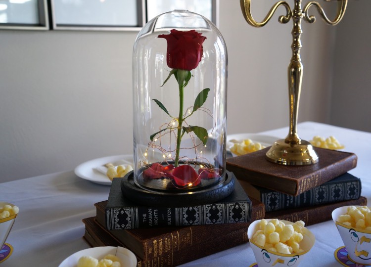 rose sous cloche la Belle et la Bête DIY décorée guirlande lumineuse