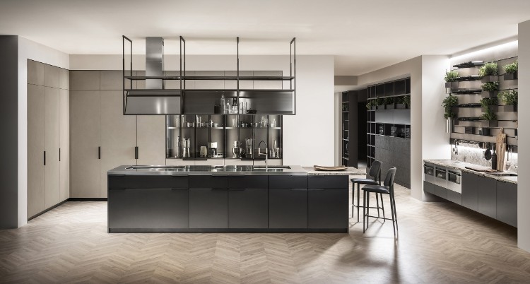 tendance cuisine 2018 Eurocucina design avec îlot central vu salon meuble Milan
