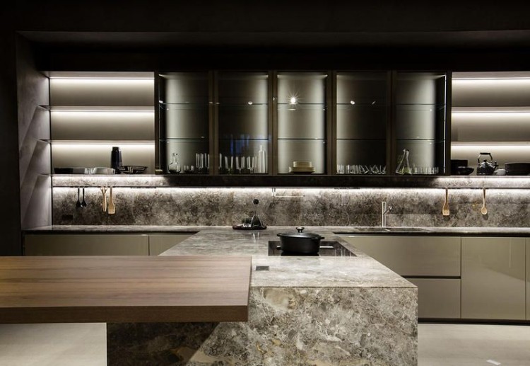 tendance cuisine 2018 avec îlot central béton ciré design épostouflant salon meuble Milan
