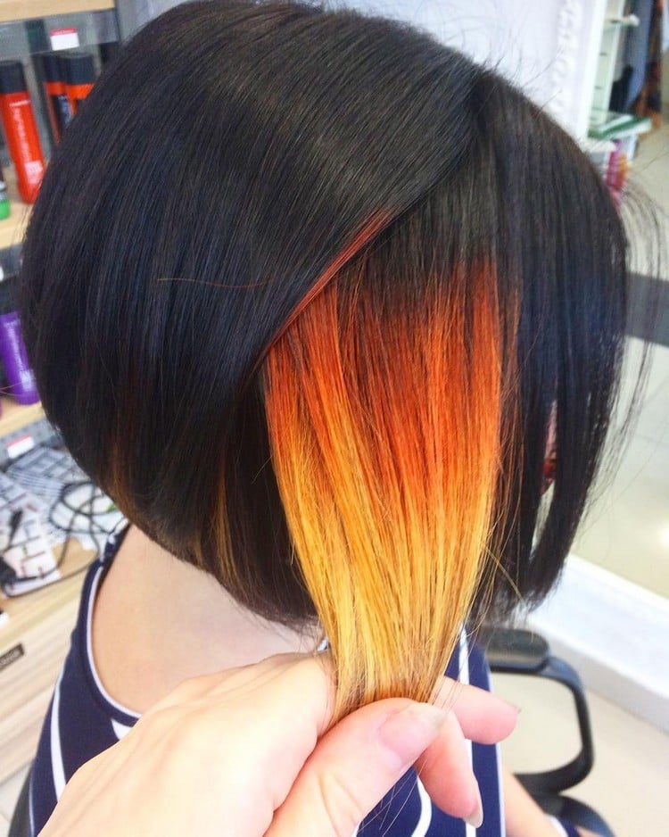 cheveux arc-en-ciel caché orange et noir tendance 2018