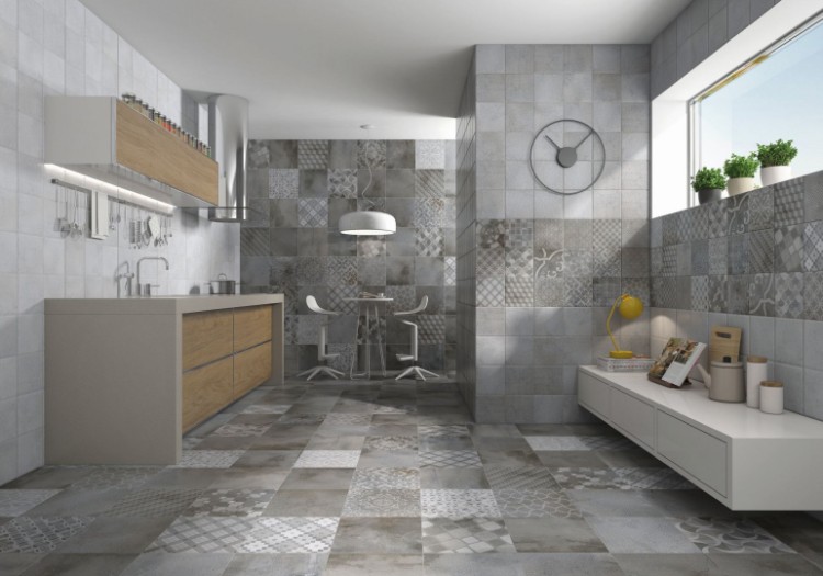 cuisine grise contemporaine esprit salle de bain design intérieur créatif