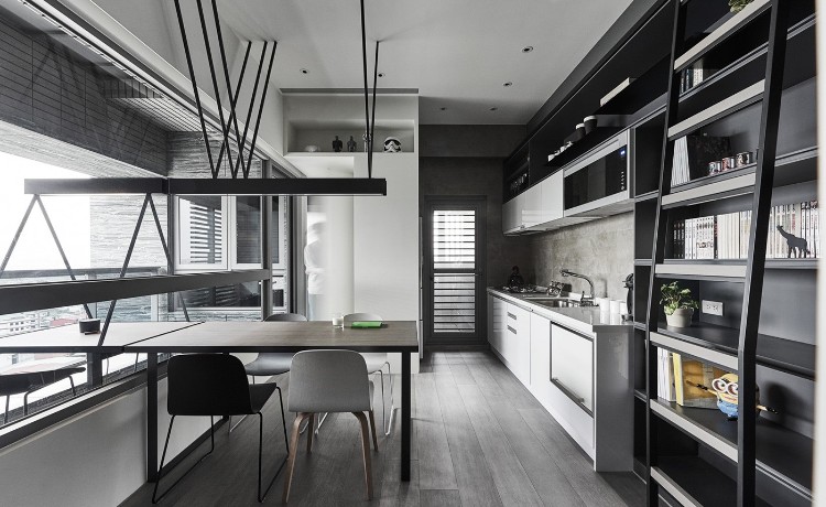 cuisine grise foncée super moderne design optimisé ouvert esprit loft