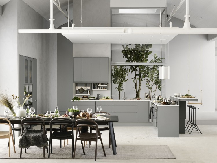 cuisine grise spacieuse top idées aménagement décoration intérieur esprit scandinave touches industrielles