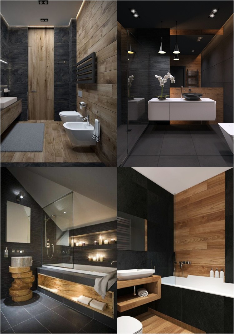 déco murale salle de bain bois pierre touches design mur salle eau luxueuse tons sobres