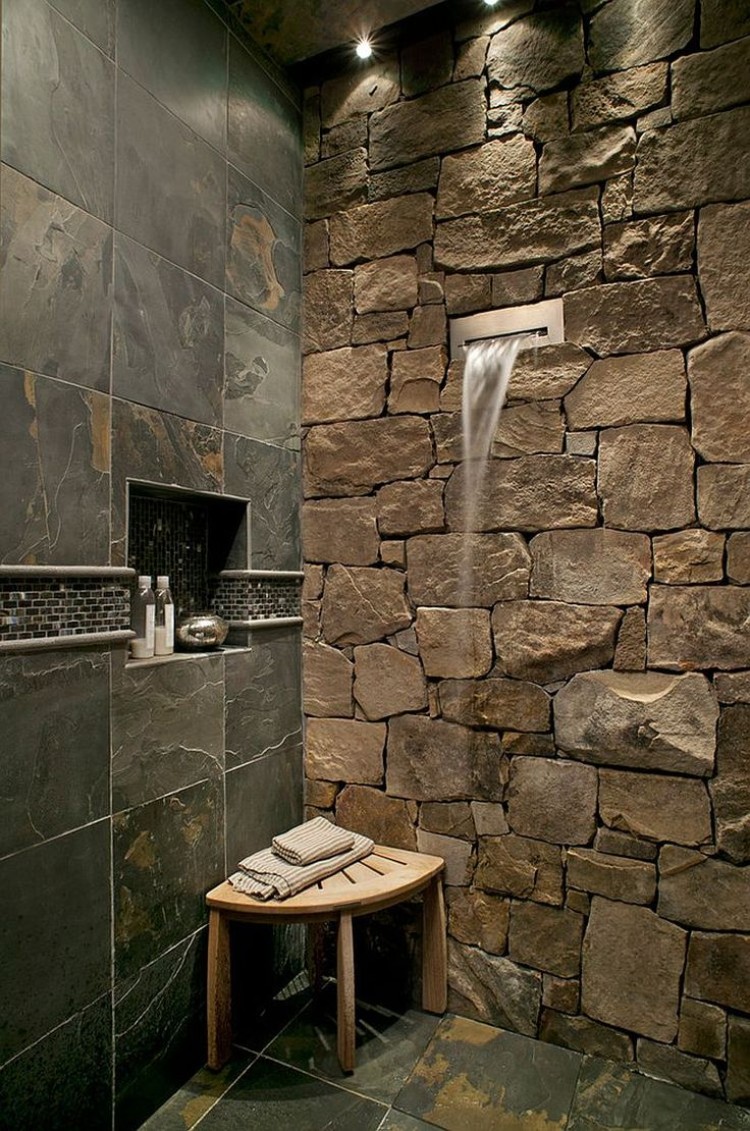 déco murale salle de bain mur accent pierre naturelle touche cosy salle eau accueillante