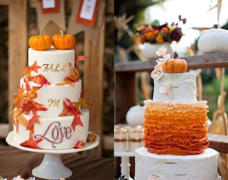 gâteau automne mariage insolite thème automnale motif citrouille pâte sucre