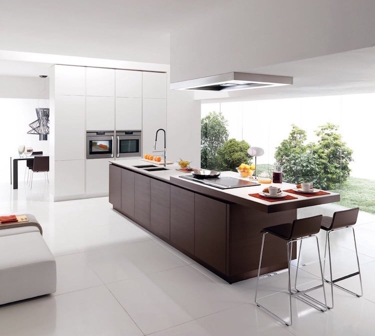 modele de cuisine avec ilot central moderne bois cuisine blanche minimaliste