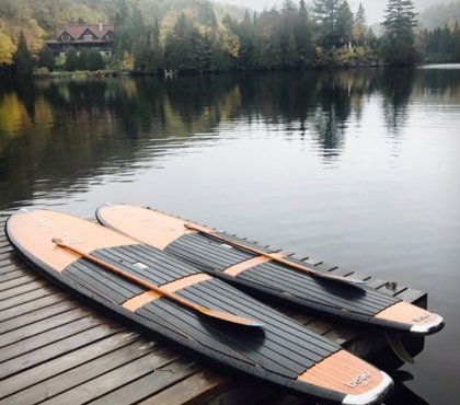 planche paddle avec rame design canadien bois signé Beau Lake