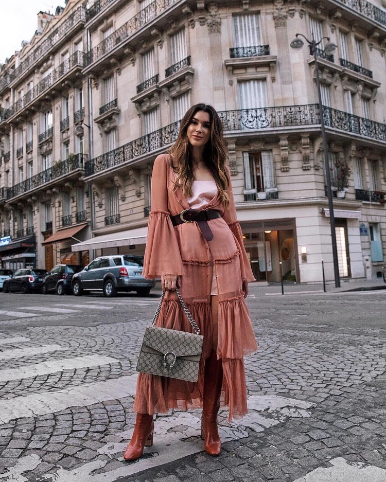 tenue mi-saison 2018 viscose robe longue glamour look transition réussi repéré rue parisienne