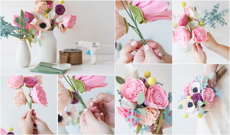bouquet de mariee DIY fleurs feutrine materiel necessaire
