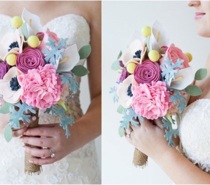 bouquet de mariee artificiel fleurs feutrine DIY