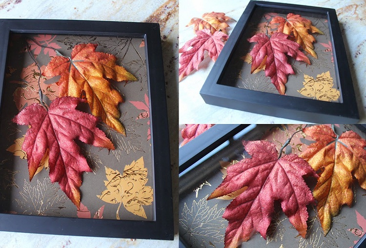 bricolage d'automne avec des feuilles d'arbre déco cadre automnal